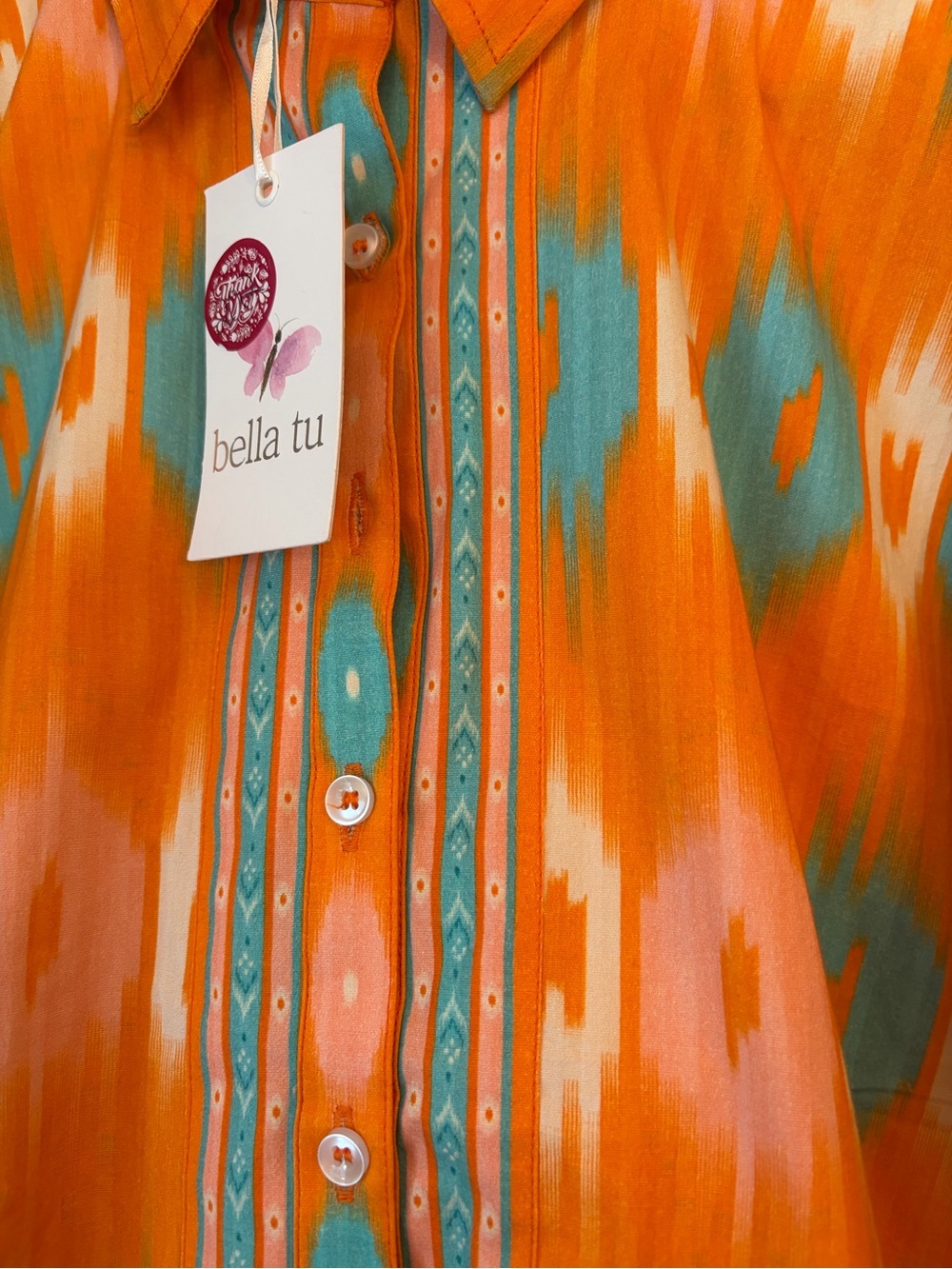 Bella Tu Orange & Turquoise Ikat Camden Shirt Dress Size XL - NWT - Picture 7 of 16